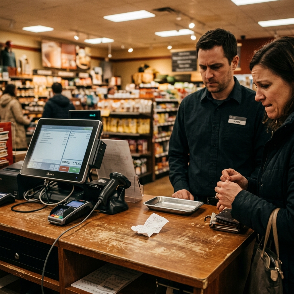 A retail checkout counter