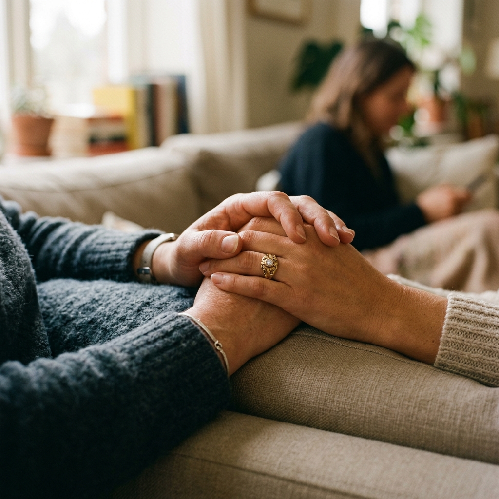 Two sisters' hands, older and younger