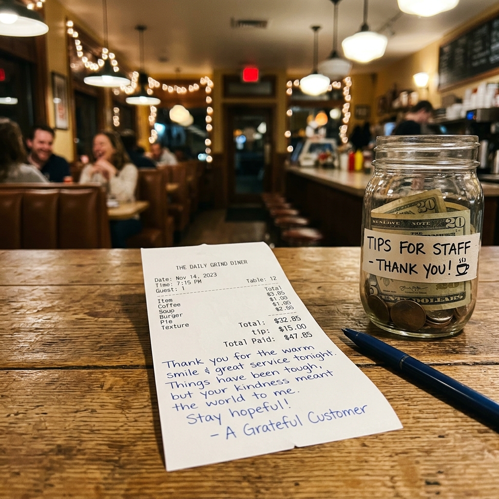 A handwritten note on a paper check